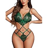Avidlove Women Lingeries Deep V Teddy Lingerie Sexy Lace Bodysuit Cut Out One Piece Mini Babydoll