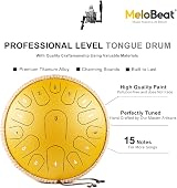 MeloBeat 13 Inch 15 Notes Steel Tongue Drum D Major Yellow with Bag view 3