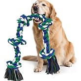 SZEE Dog Rope Toy for Large Dogs, 37 Inch 5 Knots, Tug of War Rope for Large Breeds, for Energy Release &amp; Boredom Relief (Green &amp; Blue)