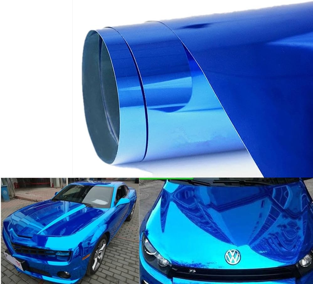 Padhome Blue Self-adhesive Gloss Chrome Mirror Vinyl Wrap Adhesive Film Air Release DIY Decal Sheet (36" x 60"/3FT X 5 FT)