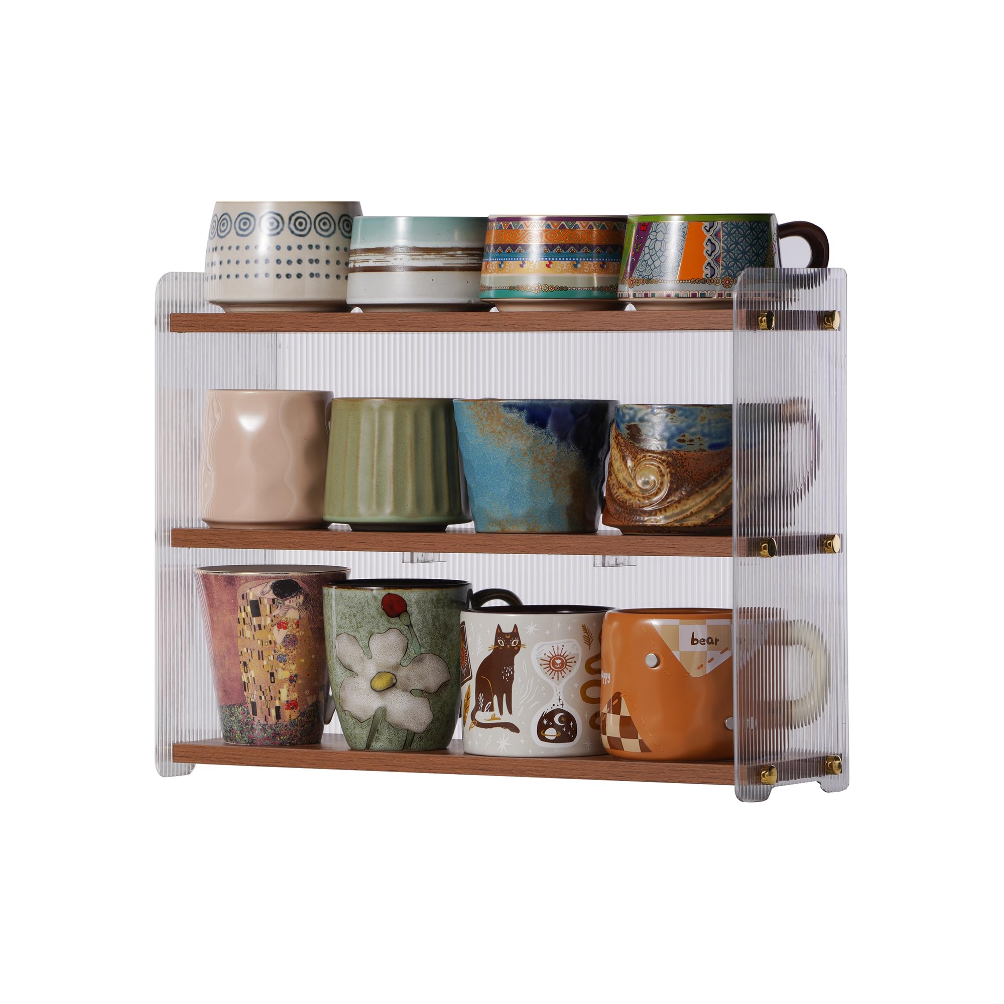 Photo 1 of KAOTGOT Coffee Mug Holder Wooden Cup Station Organizer 3-Tier Cup Holder for Coffee Bar Mug Display Rack for Countertop Mug Holder Shelf for Home Kitchen Nut Brown
