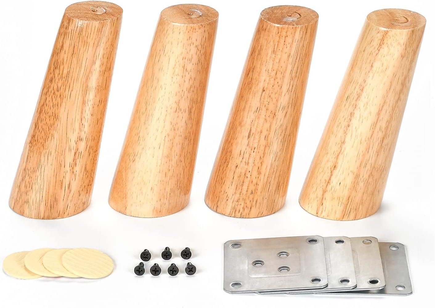 4 Pack Oblique Tapered Furniture Legs 6 Inch High (15cm) Cabinet Legs Solid Wood Sofa Legs Couch Legs Hardware Furniture Wood Legs for Bed Desk Table with Stainless Plates