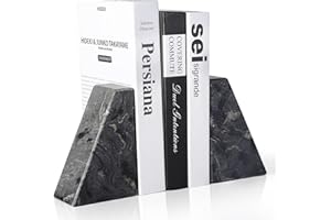 Karibiber Marble Bookends for Heavy Books, Decorative Book Ends for Shelves, Titanium Black Stone Durable and Heavy-Duty Book Ends for Hardback Books & CDS, Unique Book Stopper & Holder, Set of 2