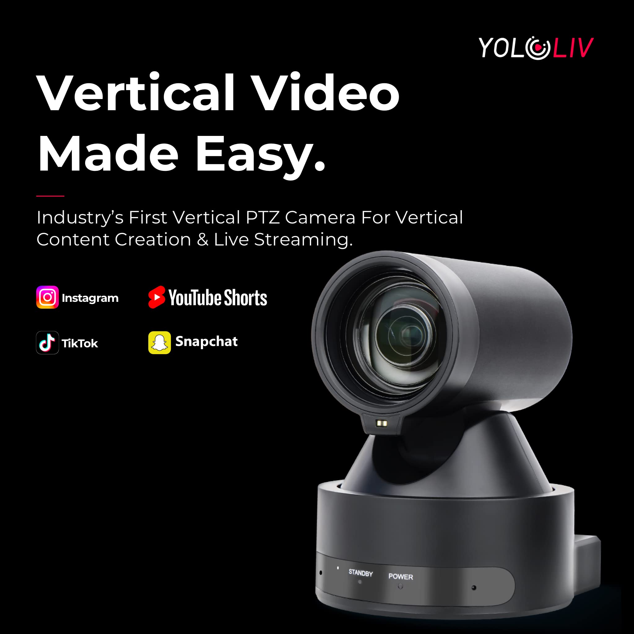 YOLOLIV VertiCam PTZ Camera 1080P Vertical Live Streaming with 12x Optical Zoom, Remote Control, Auto Focus, Portrait Output