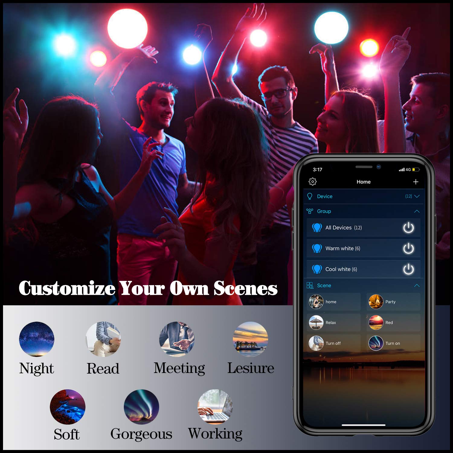 Smart WiFi LED Bulbs with Remote, RGBCW Color Changing Lights Bulb 9W A19 E26, Support Bluetooth, Works with Alexa Google Home Siri Shortcut, No Hub Required, 4 Pack