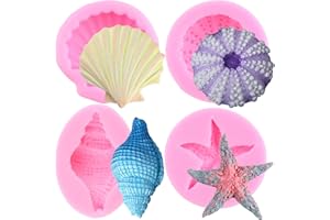 Mujiang Marine Theme Cake Fondant Silicone Mold Seashell Conch Starfish Sea Urchin Baking Molds for DIY Cake Decoration Sugar