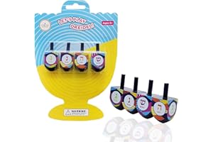 The Dreidel Company Multi Colored Hand Painted Wooden Dreidels, The Hanukkah Game, Let's Play Dreidel (4-Pack)