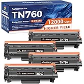 TN760 Toner Cartridge Compatible Replacement for Brother TN760 TN-760 TN730 TN-730 for MFC-L2690DW MFC-L2710DW MFC-L2750DW HL-L2370DW HL-L2395DW DCP-L2550DW HL-L2350DW Printer Toner Cartridges(4 Pack)