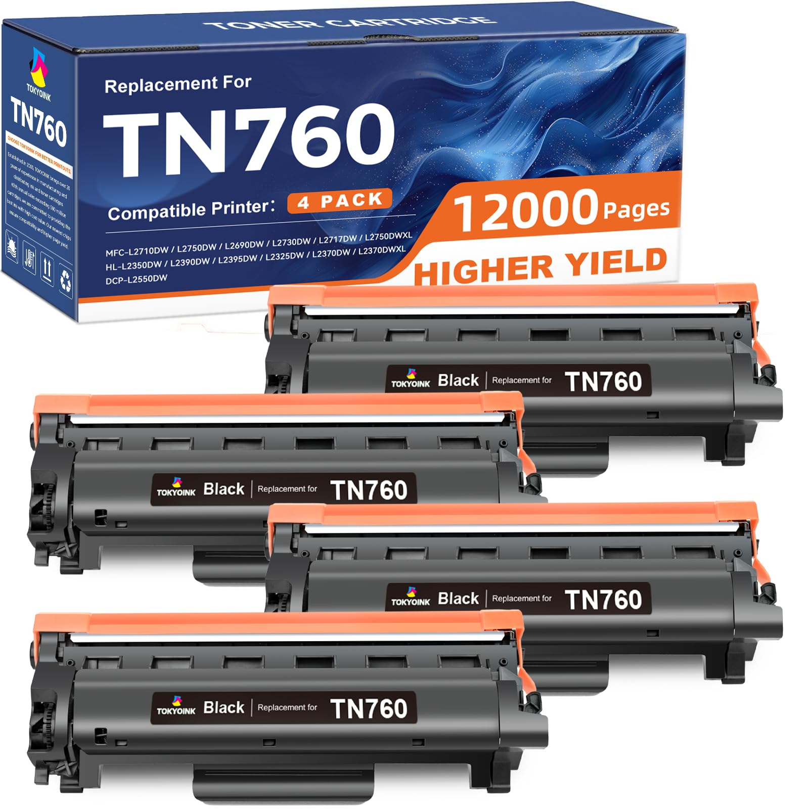 Photo 1 of TN760 Toner Cartridge Compatible Replacement for Brother TN760 TN-760 TN730 TN-730 for MFC-L2690DW MFC-L2710DW MFC-L2750DW HL-L2370DW HL-L2395DW DCP-L2550DW HL-L2350DW Printer Toner Cartridges(4 Pack)
