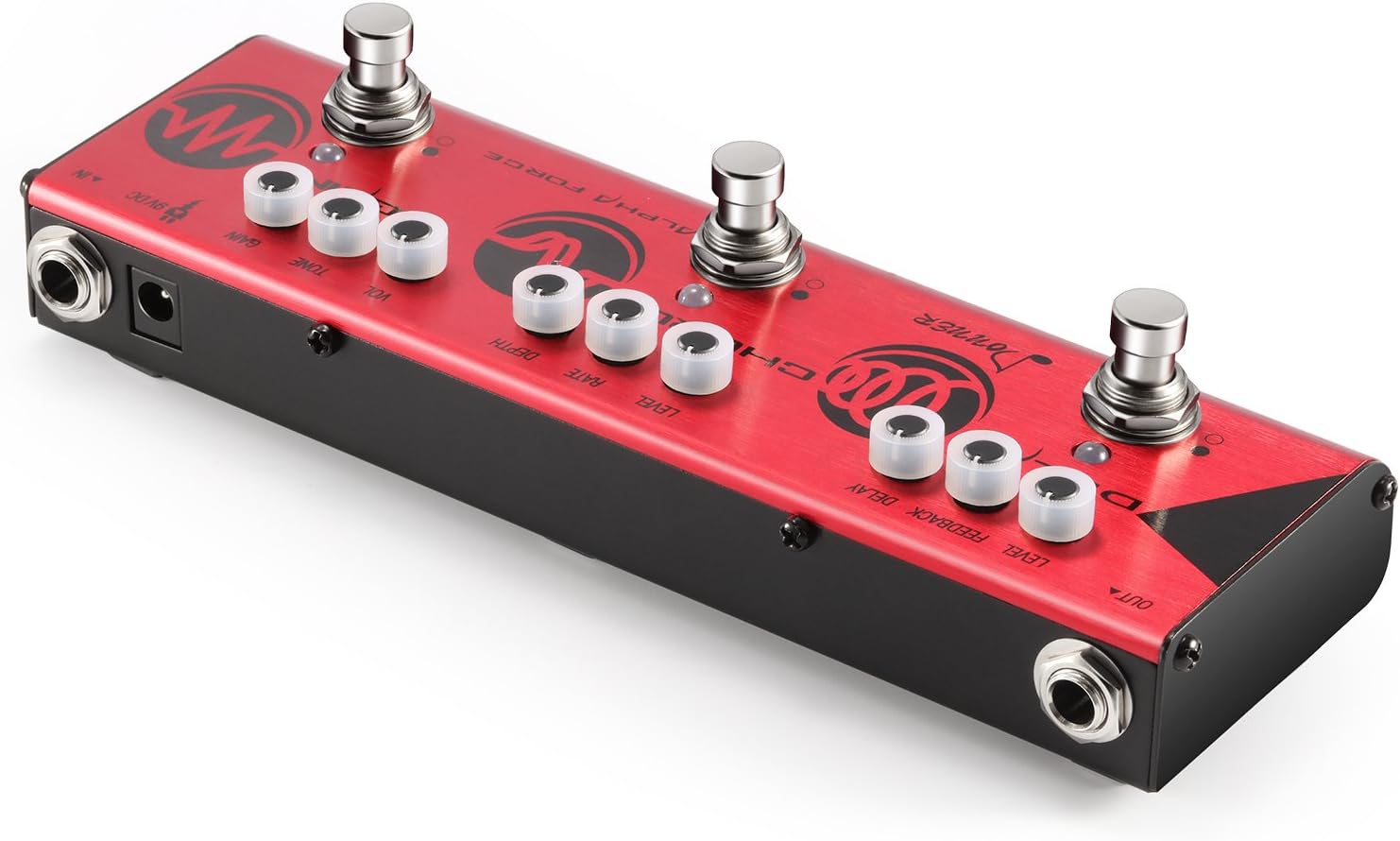 Donner Multi Guitar Effect Pedal Alpha Force 3 Types Effects Delay Chorus High Gain Pedal with Adapter, plain red - Image 4