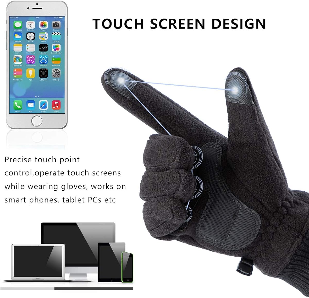 REDESS Women Men Winter Gloves Warm Polar Fleece Touchscreen Gloves Outdoor Windproof Coldproof/Black at  Men’s Clothing store