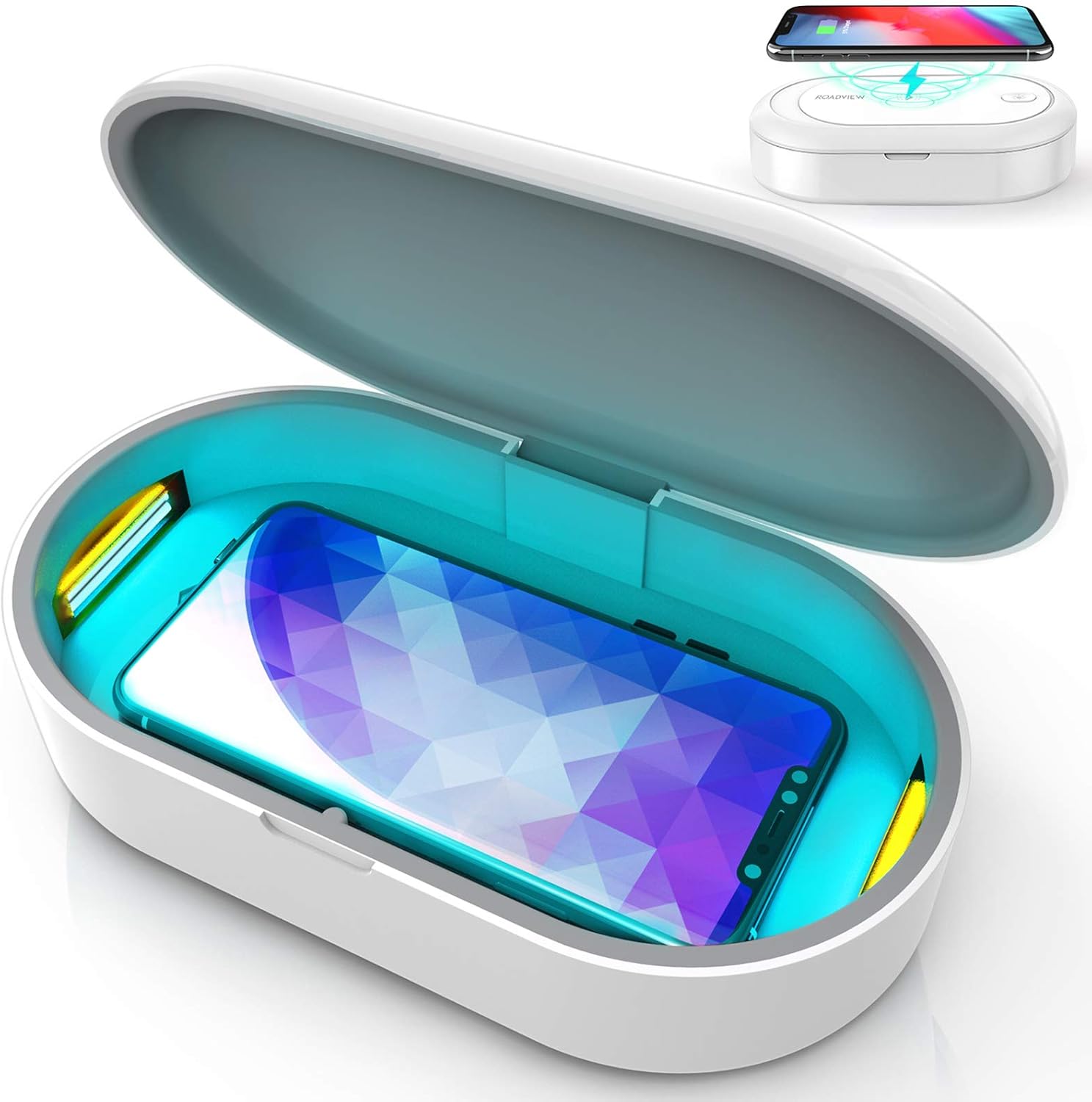 UV Lights Phone Sanitizer Box, UVC Sterilizer Box and Wireless Charging Phone Cleaner Box with Aroma Diffuser for phone Jewelry Makeup Tools