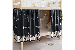 Mocarly Dorm Single Twin Bunk Bed Tents Drapes Dustproof Blackout Underbed Cloth Bed Privacy Curtains(StarCat-2 Panels, 45.3 x 78.7 in)