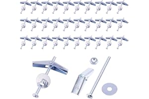 Keadic 30Pcs 1/8'' Toggle Anchors with Wing Nut and Hex Nuts, Washers, Heavy Duty Hollow Drywall Anchors Screw Kit for Frames