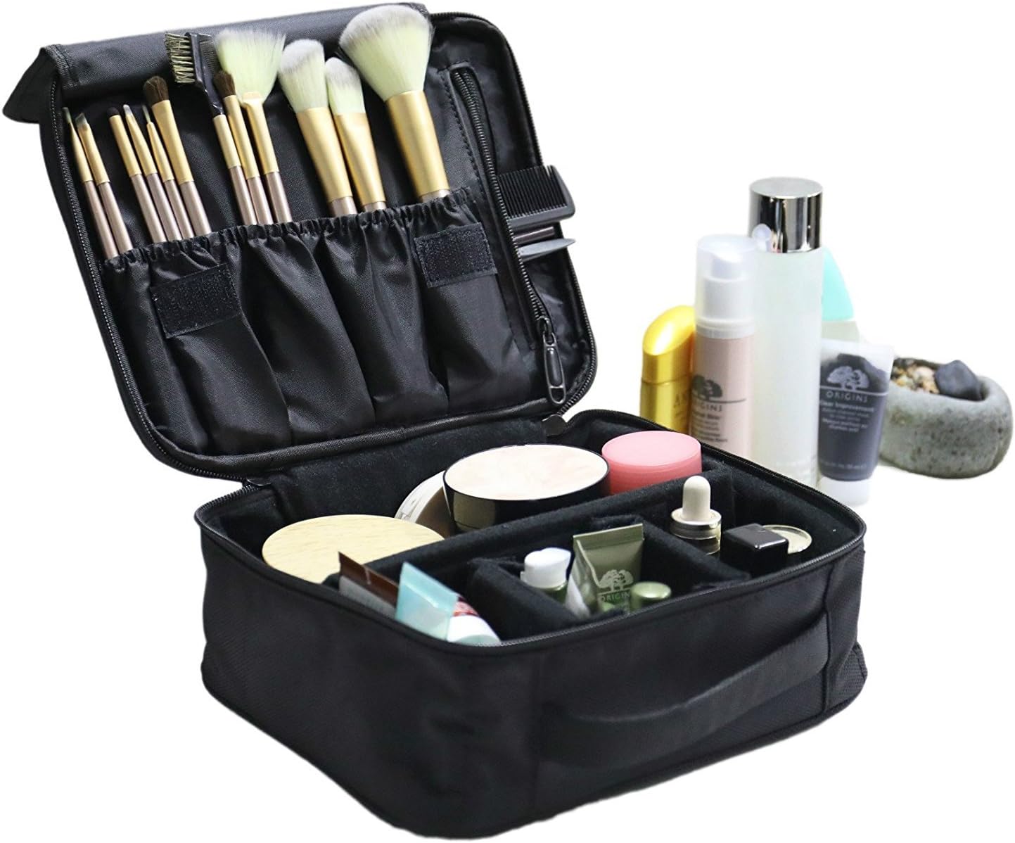 Cosmetic bag, Arricastle Multifunction Portable Makeup Case Bulk-free Combination for Bedroom or Travel Makeup Storage (Black)