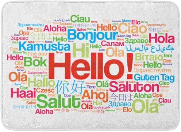 Amazon De Kanaite Fussmatten Badteppiche Outdoor Indoor Fussmatten Vielfalt Hallo Wortwolke In