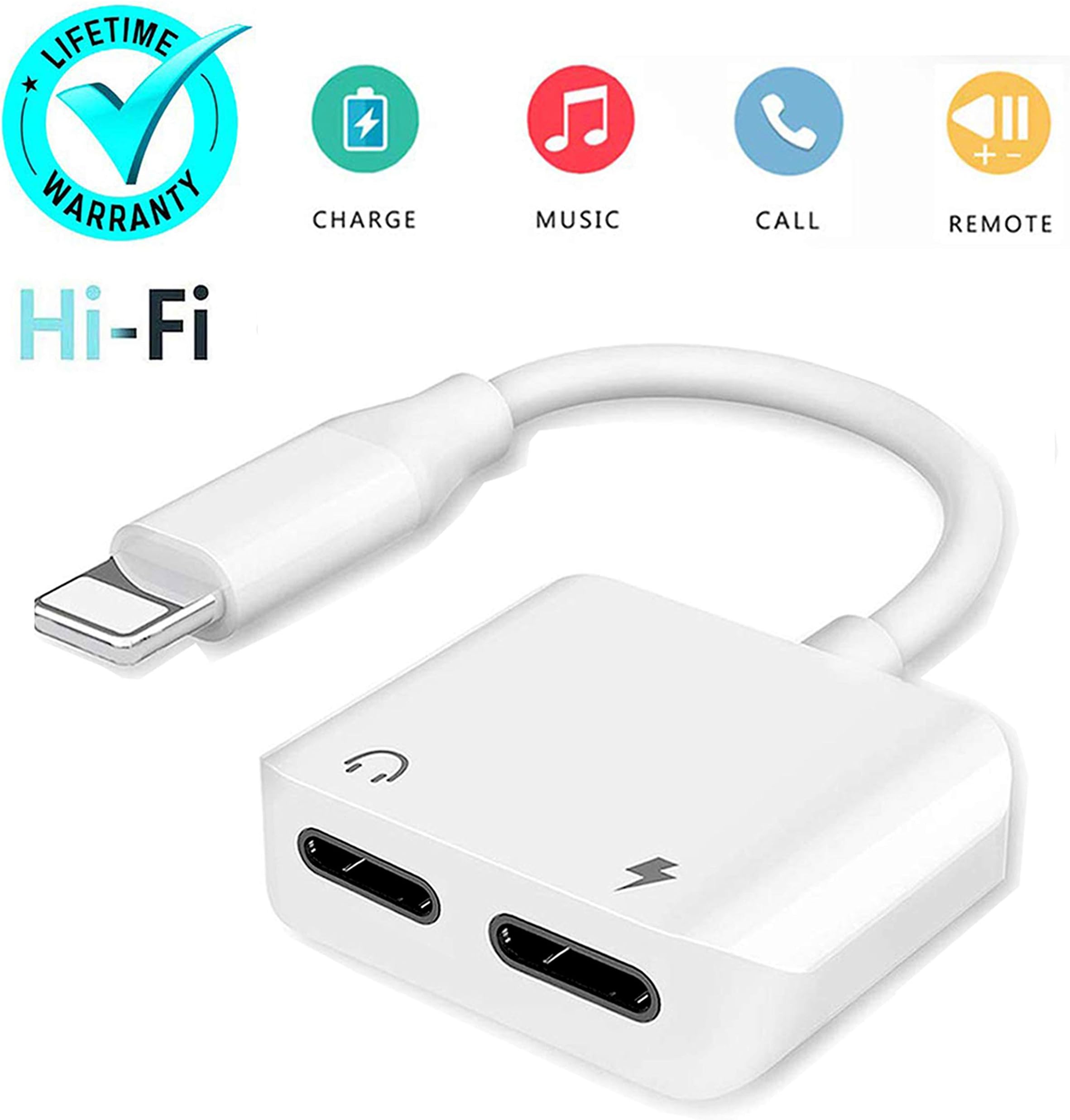 Headphone Adapter for iPhone XR Adapter AUX Audio Charge Adapter Car Charger [Audio+Charge+Call+Volume Control] Dual Earphone Cable Converter Compatible for iPhone X/XS Max/8/8Plus Support IOS 12