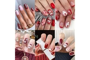 CTTHNBD 6 Packs (144 Pcs) Christmas Press on Nails - Square, Red, Short, Medium, Snowflake False Nails - Glue on, Fake, Stick on Nails for Women - 12 Sizes, 6 Styles
