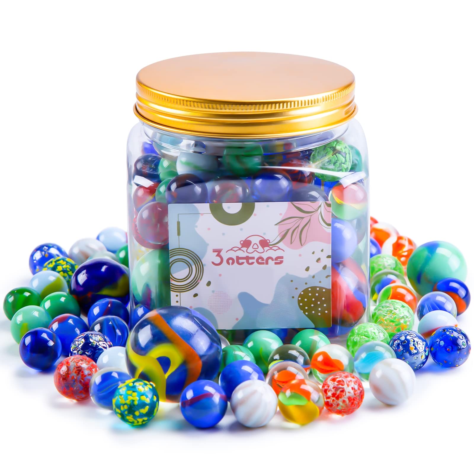 3 otters 125PCS Marbles Games for Kids, Assorted Size with Gift Box for Marbles Run Games