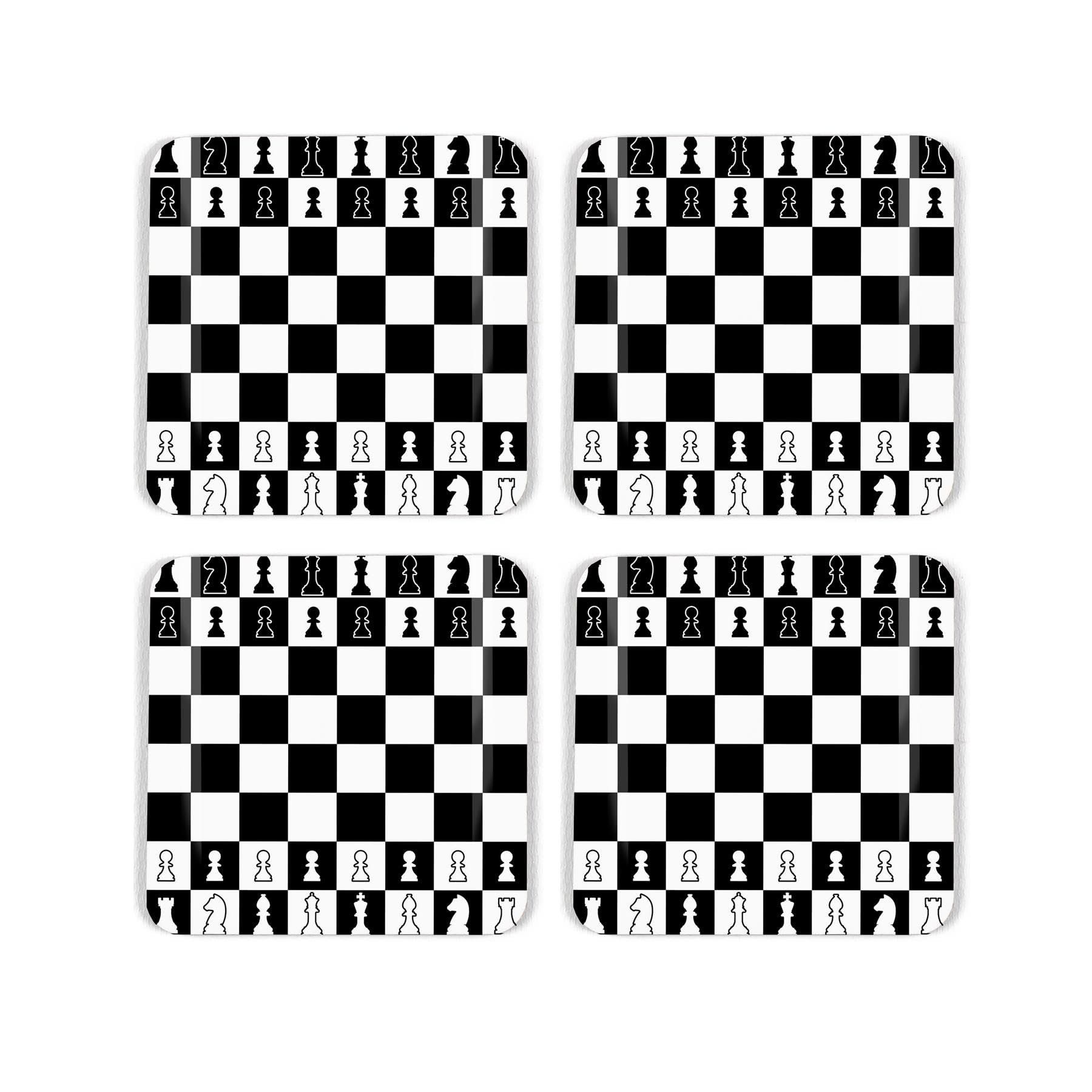 Chess Board Cork Coaster Set - Classic Board Game Gift - Set of Four (4) Square Drinks Coasters