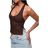 Verdusa Women's Backless Basic Halter Top Rave Club Slim Fit Going Out Tops with Slit