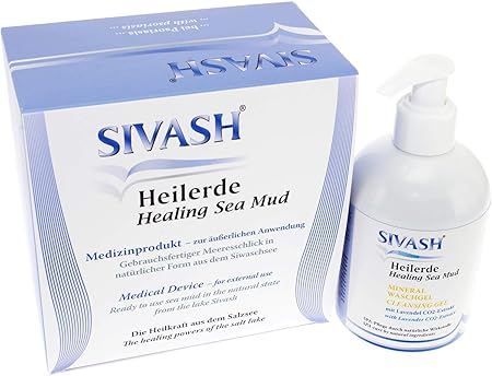 Großes Set für Behandlung bei unreiner Haut: SIVASH-Heilerde Paste (Meeresschlick) 1kg + Heilerde Mineral Waschgel 270ml