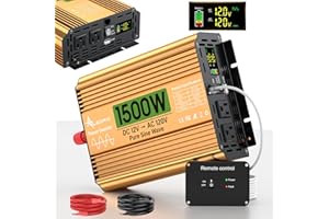 ALEOPIX 1500 Watt Inverter 12V DC to 110V/120V AC, Pure Sine Wave Inverter for Truck/RV/Home/Solar/Off-Grid, Surge 3000W Pure Sine Power with 2 AC Sockets, 5V 3.4A USB, Digital Display, Remote Controller