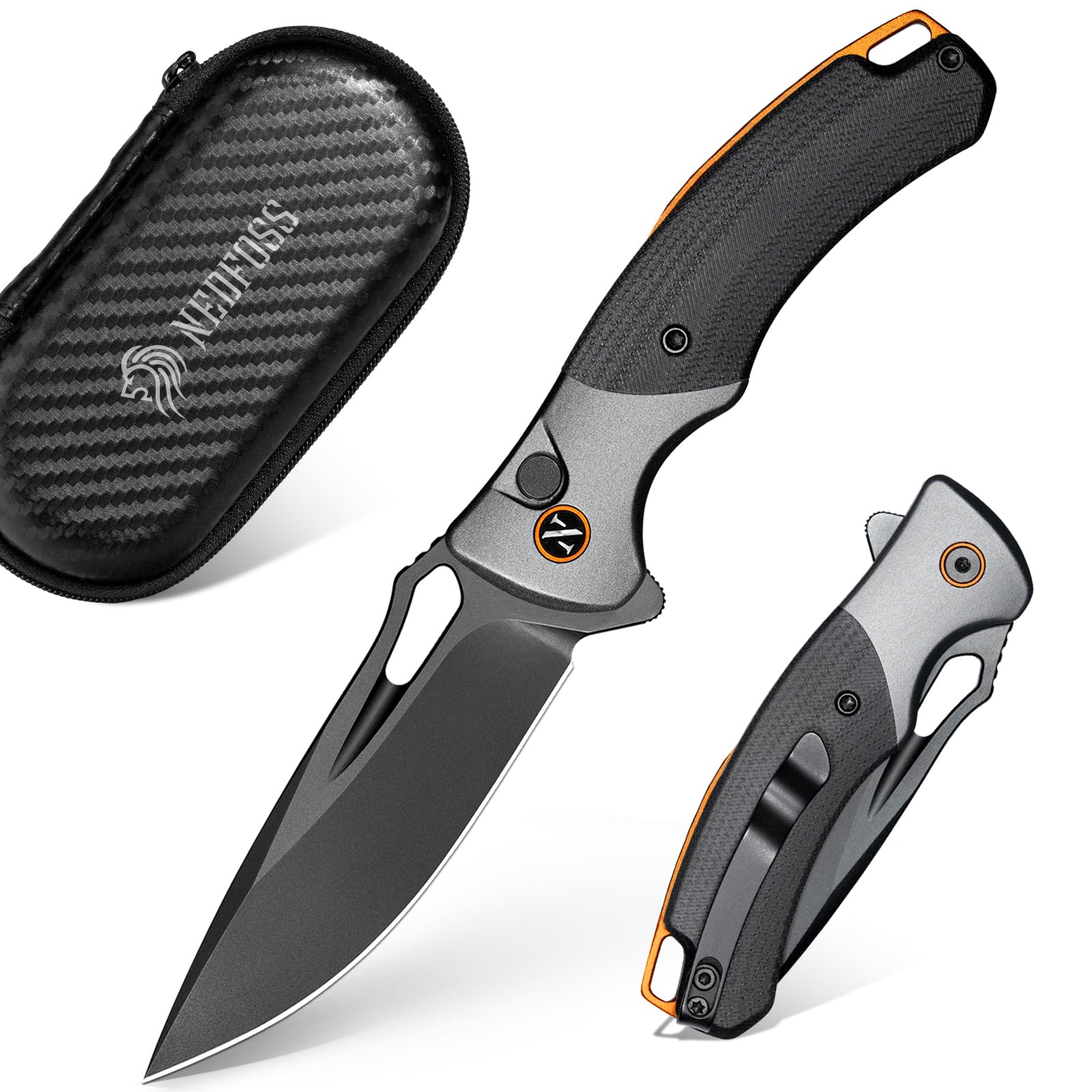 Photo 1 of NedFoss Heron Pocket Knife for Men, 2.95" Japanese VG10 Steel Blade Button Lock EDC Knife with Lightweight G10 Handle w/Aluminum Bolster, Folding Utility Knife for Camping, Hunting, Survival Use