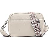 Small Crossbody Bags for Women Genuine Leather, Guitar Strap Shoulder Handbag Purse Camera Bag with Rfid Card Slots, Beige