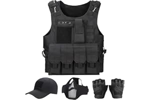 VPZenar Tactical Vest for Men, Airsoft Vest, Black Molle Vest and Cap Protective Equipment, Tactical Airsoft Gear