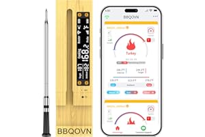 BBQOVN WiFi Sub-1g Wireless Meat Thermometer Unlimited Range with Digital Smart Base 7 NIST Certified Sensors with Ambient Te