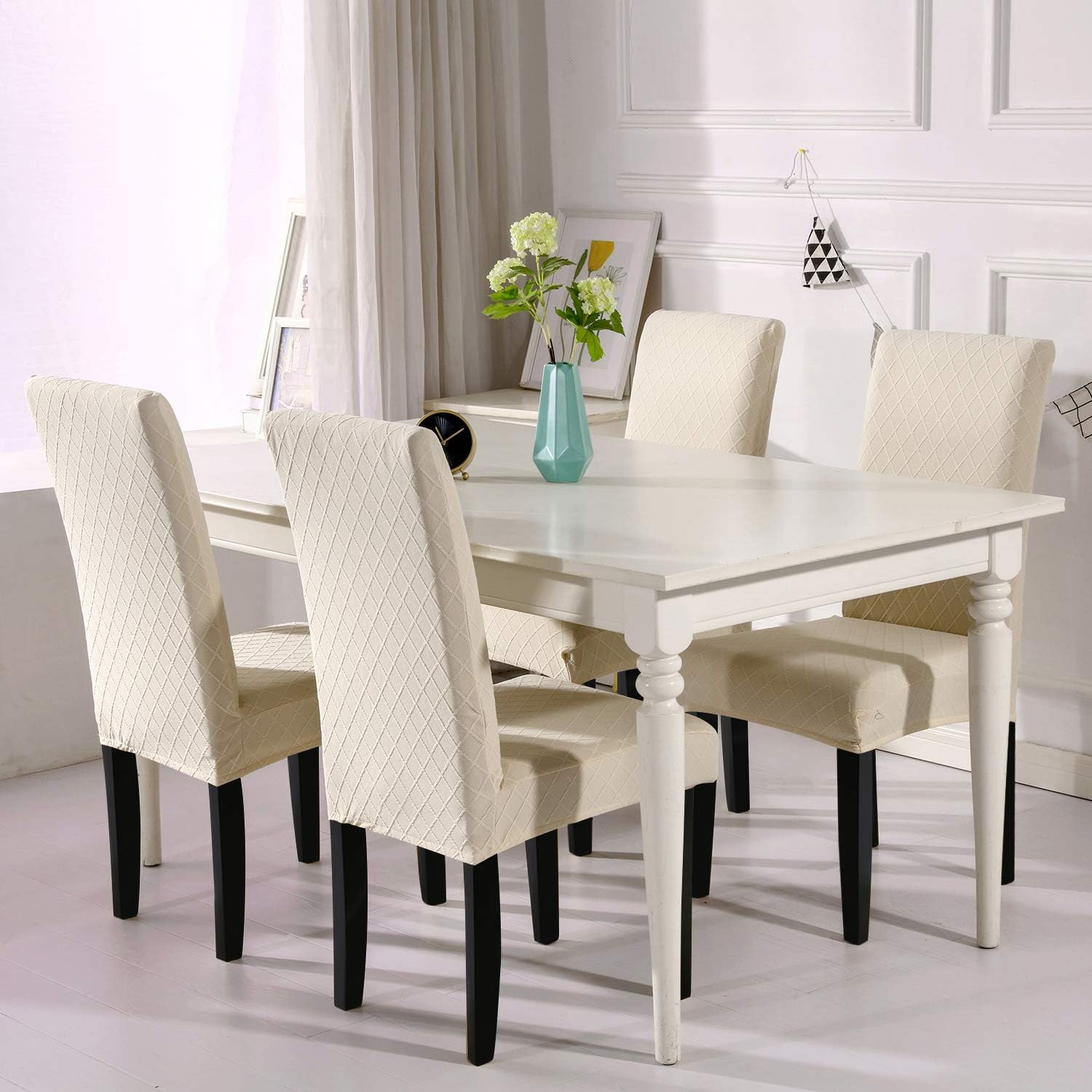 Fuloon 6 Pack Super Fit Stretch Removable Washable Short Dining Chair Protector Cover Seat Slipcover for Hotel,Dining Room,Ceremony,Banquet Wedding Party (Beige): Kitchen & Dining