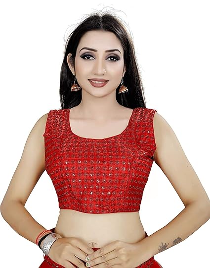 Women's Brocade and Georgette Round Neck Readymade Saree Blouse