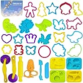 Dough Tools Play for Kids- Dough Accessories Molds Dinosaur Cutter Scissor Rolling Pin and Storage Box, Party Favors Set for