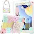 Ambison Case for iPad 9th/8th/7th Generation 10.2 inch with Glass Screen Protector,Rugged Shockproof Protective Cover for Kids Girls Butterfly Stand,Shoulder Strap for iPad 2021/2020/2019-Multicolor