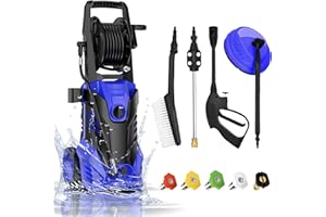 Fujampe Electric Powe Washe 4000 PSI 2.6 GPM Electric Pressur Washe with 5 Nozzles, Soap Bottle Adjustable Pressure, Hose Reel, Portable Washer Cleaner for Cars/Patios/Fences (Blue)