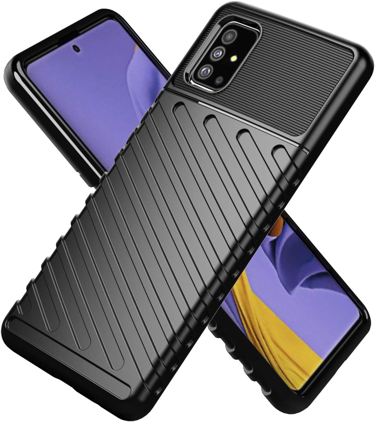 Rugged Case for Galaxy A51, Badalink Luxury Galaxy A51 Protective Cover, Textured Flexible TPU Slim Shockproof Case Compatible with Samsung Galaxy A51 - Matte Black