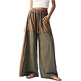 RoseSeek Women's Baggy Sweatpants Color Block Patchwork Wide Leg Sweat Pants Palazzo Flowy Pants Joggers
