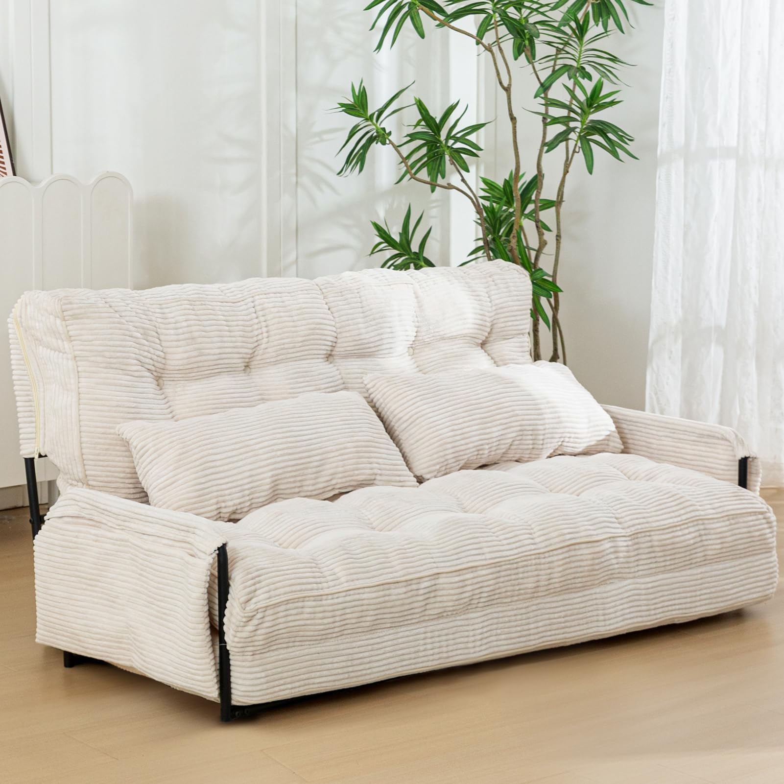 Photo 1 of ***PALLET TRUCK OR TRAILER PICKUP ONLY***
MAXYOYO Adjustable Floor Sofa Couch with 2 Pillows, Multi-Functional Bean Bag Bed, 5-Position Foldable Lazy Sofa Sleeper Bed with Armrest Versatile Floor Seating for Reading Gaming, Beige, Double