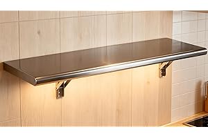 PICESA Concession Shelf 36"L x 12"W，22 gauge ASTM 304 Stainless Steel Folding Serving Food Shelf ，Wall Mount Shelving , Stainless Steel Shelf For Food Truck, grill area,BBQ working table, Restaurant .NSF