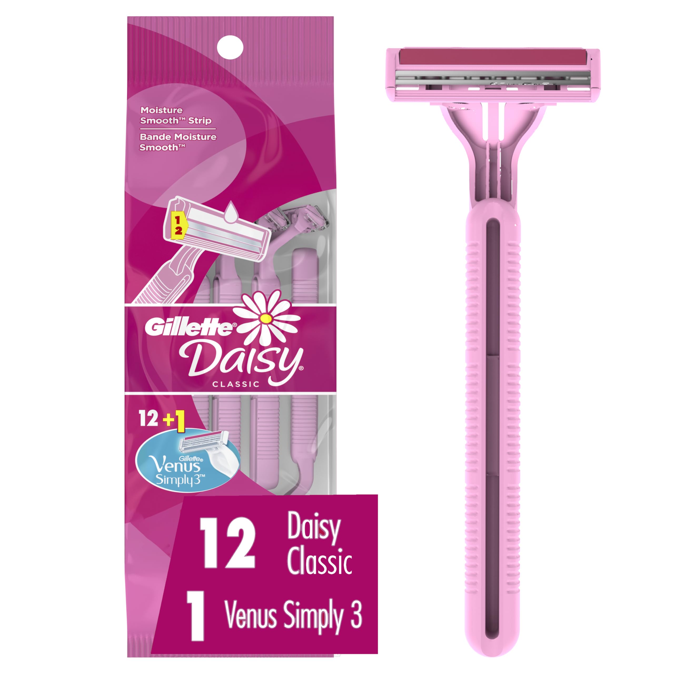 Gillette Venus Daisy Classic Disposable Razors for Women, 18 Count, Hair Removal for Women