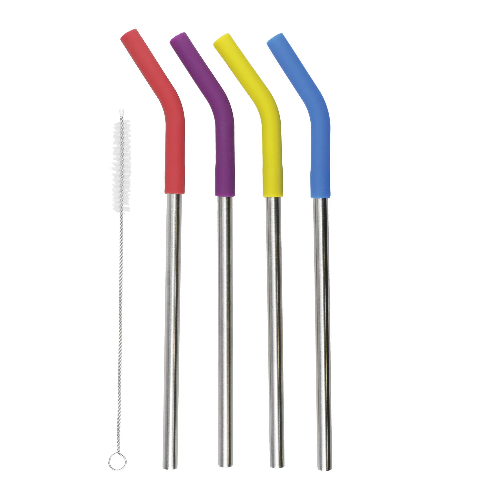 Colourworks Reusable Metal Straws and Cleaner Brush, Eco-Friendly Design, Gift Boxed, Stainless Steel, 23 cm, Set of 4, Multi Colour