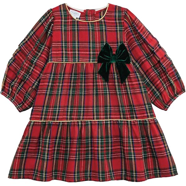 Amazon.com: Bonnie Jean Red Plaid Christmas Dress with Pleated Skirt and  Velvet Bow 2T: Clothing, Shoes & Jewelry