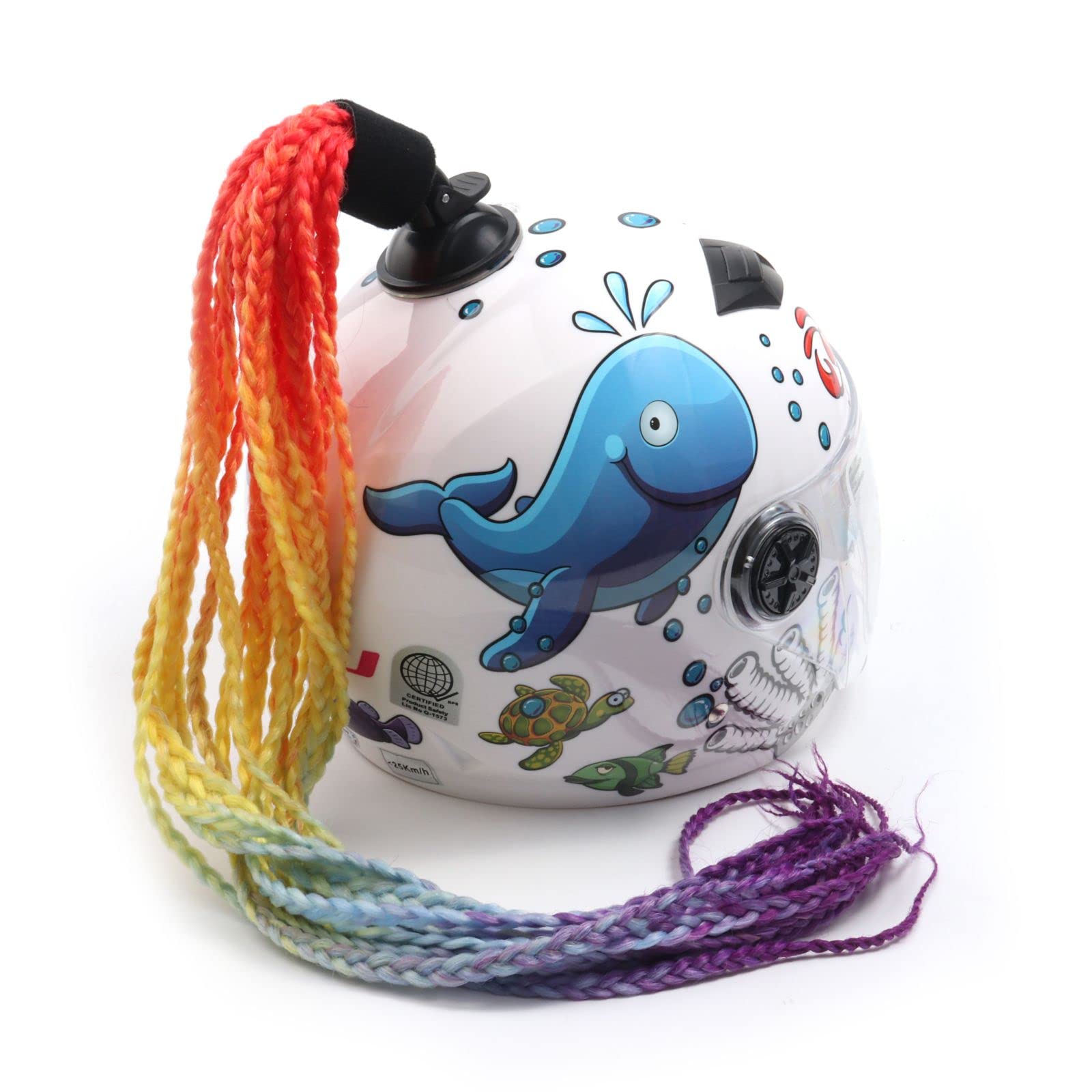 Helmet Ponytail Pigtails Twist Braids Hair Wig Punk Style for Motorcycle Motocross Off Road Decoration Bike Bicycle Cycling Biker Riders Skateboarding Scooter Costume Cosplay (Rainbow)