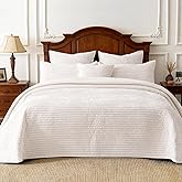 COCOPLOCEUS 3 Pieces Luxurious Velvet Oversized King Quilt Bedding Set 120x128 Striped Bedspread Coverlet Quilted Set with 2 Pillow Shams 20x36 Ultra Soft Comforter for All Season, Cream