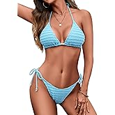 Zeregos Women Two Piece Bikini Set Halter Triangle Swimsuit Cheeky String Bathing Suits