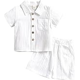 ACESTAR Toddler Baby Boys 2 Pieces Cotton Linen Set Short Sleeve Button Down Shirt and Shorts Set Spring Summer Outfits