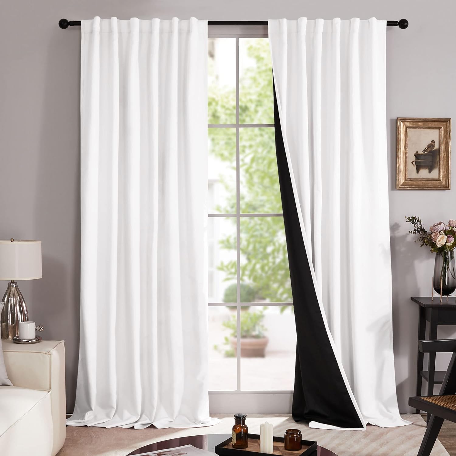 Outdoor Curtains - Deconovo White Curtains for Bedroom - 100% Blackout Curtains, Rod Pocket and Back Tab Drapes, Room Darkening Cute Curtains for Nursery Outdoor (52W x 108L Inch, Pure White, 2 Panels)