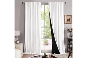 Deconovo White Curtains for Bedroom - 100% Blackout Curtains, Rod Pocket and Back Tab Drapes, Room Darkening Cute Curtains for Nursery Outdoor (52W x 108L Inch, Pure White, 2 Panels)