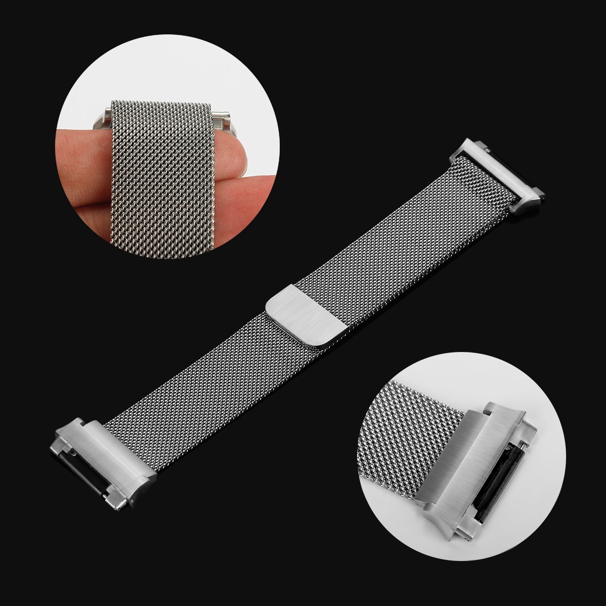 Fitbit Ionic Bands, BOCOL Stainless Steel Milanese Loop Metal Replacement Band with Unique Magnet Lock Accessories for Fitbit Ionic Small Large (Silver/Large)